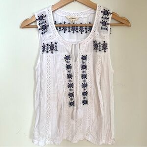 White Embroidered Sleeveless Top